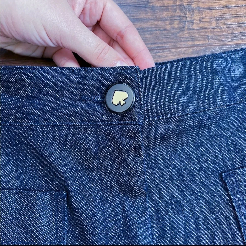 Kate Spade • Cuffed Denim Pant jeans wide leg cropped high waist Dark Peacock